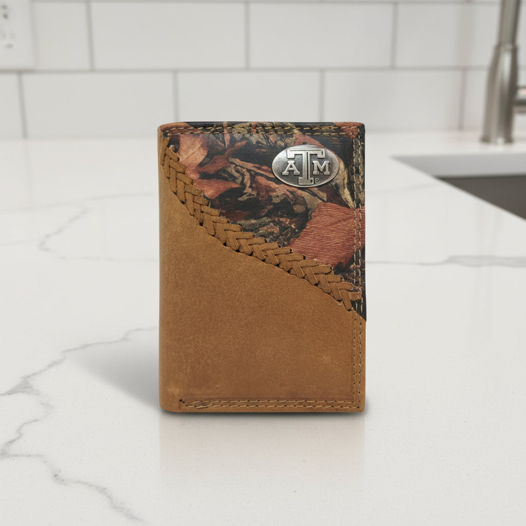 THANK YOU - Texas A&M Tri-Fold Camo Leather Wallet