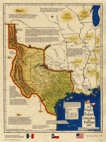 Texas Historical Map - Republic of Texas -1845-Statehood
