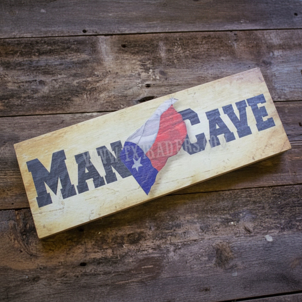 Man Cave with Texas Flag Barnwood Sign