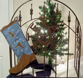 Boot Texas Christmas Stocking Light Denim with Crystals 