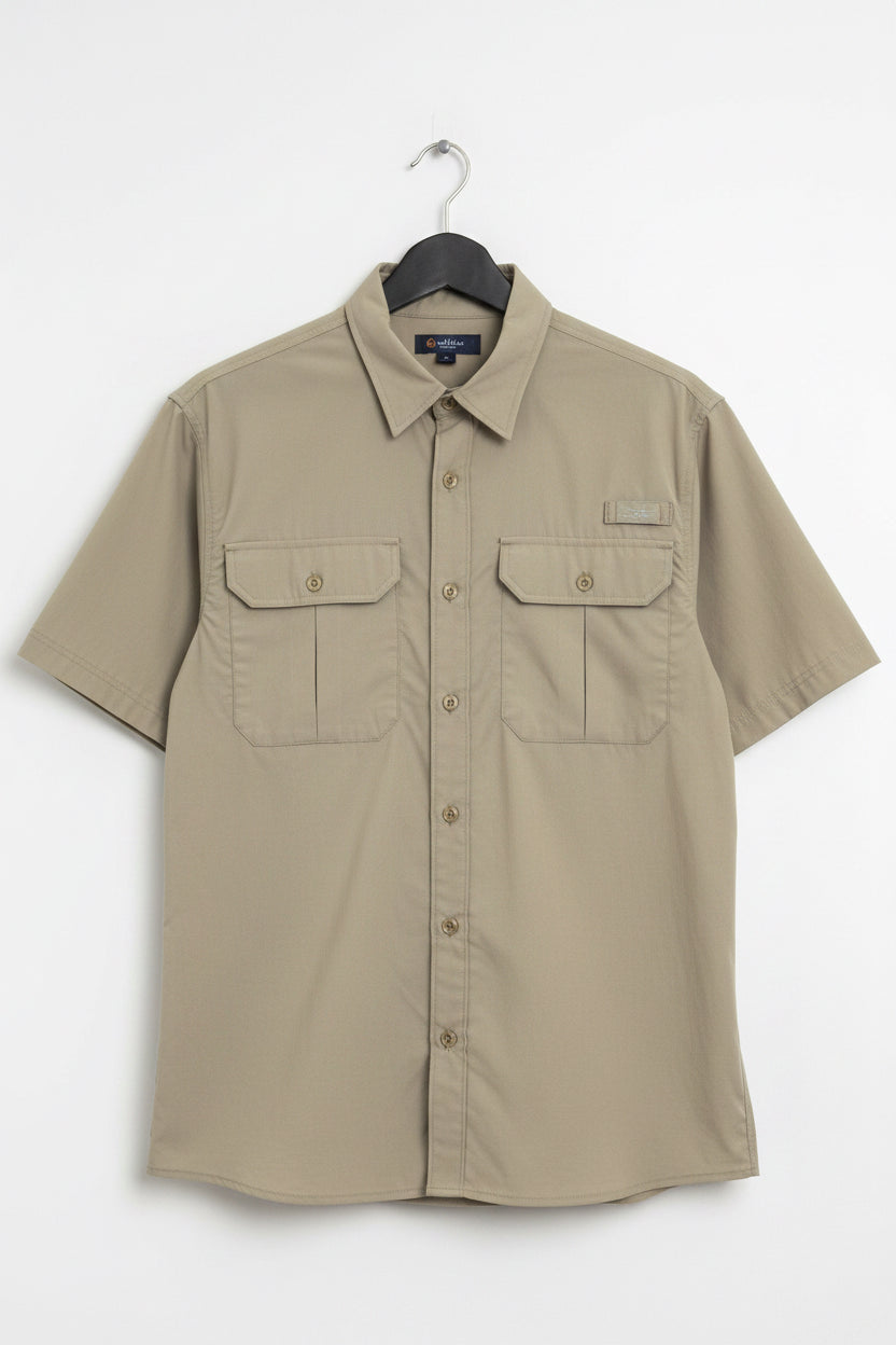 THANK YOU - Tan collared fishing shirt - embroiders beautifully!