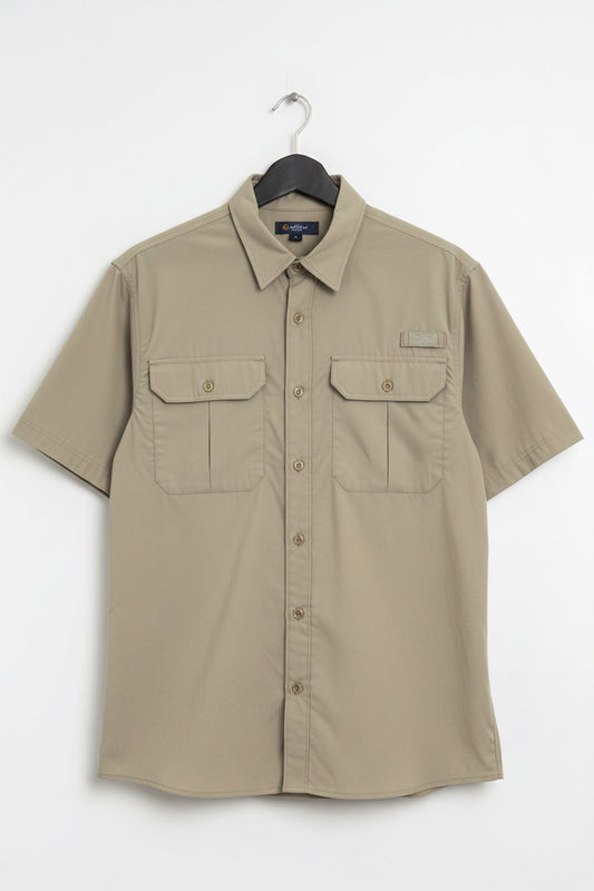 THANK YOU - Tan collared fishing shirt - embroiders beautifully!