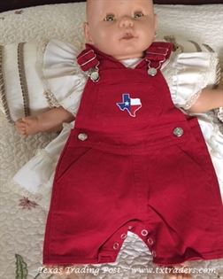 Baby Red Bib Overalls with embroidered map of Texas - Toddlers