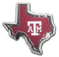 Car or Truck Auto Emblem - Texas A&M in the Shape of Texas