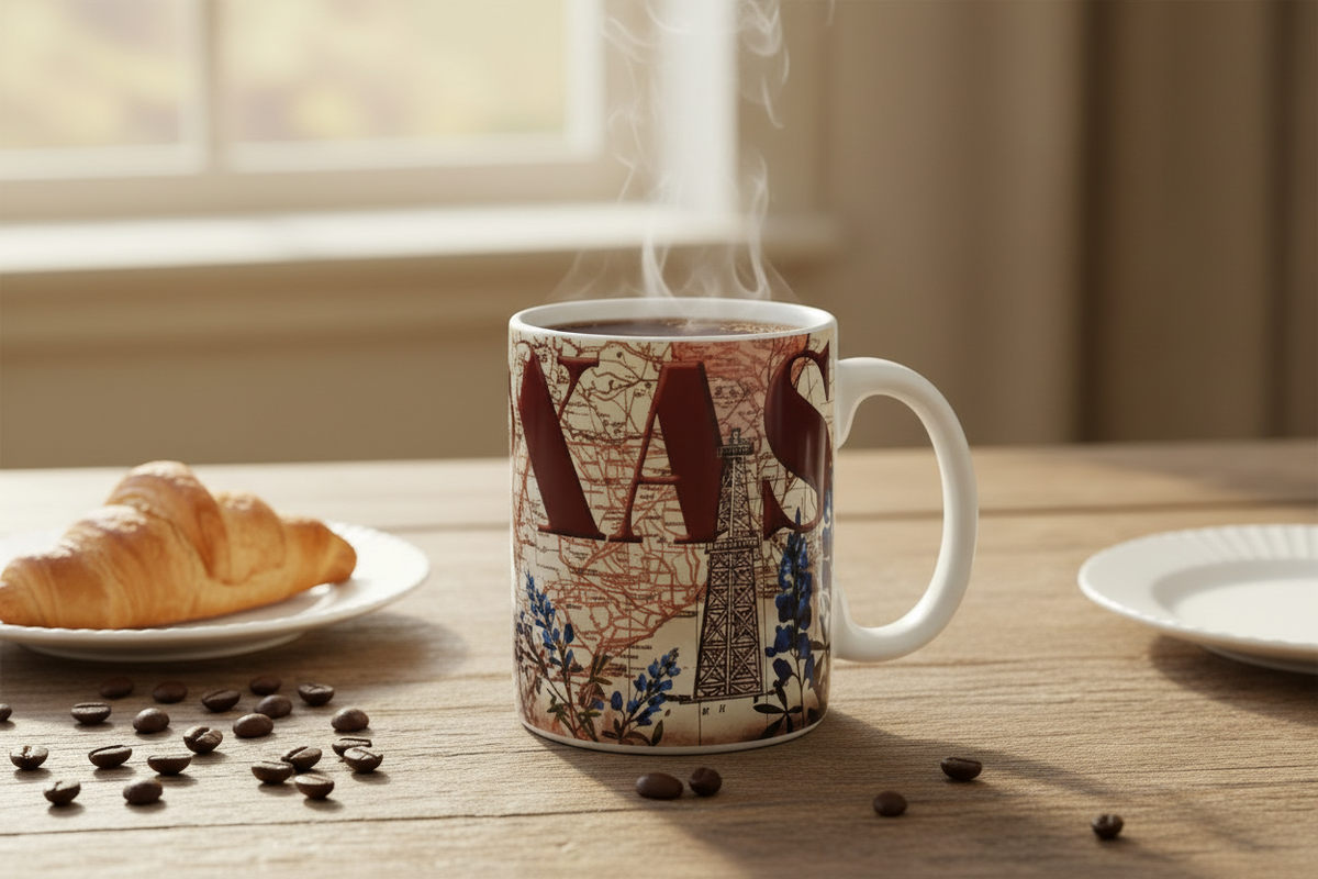 Texas Coffee Mug with Bluebonnets & Texas Icons